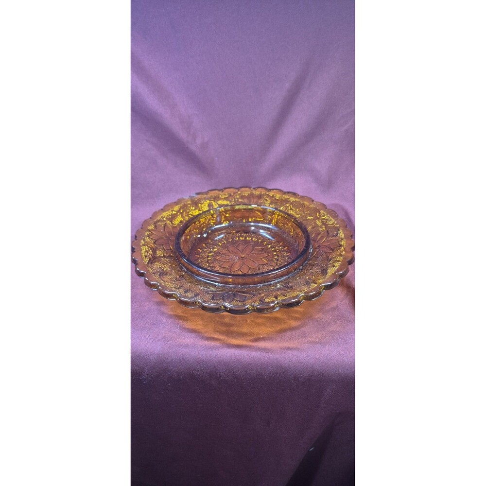 Vtg 1976 Indiana Tiara Depression Glass Amber Sandwich Daisy Ashtray 7 1/4"